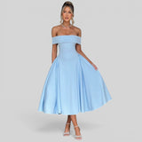 Vestido Midi Off-Shoulder Plisado