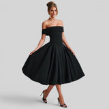 Vestido Midi Off-Shoulder Plisado