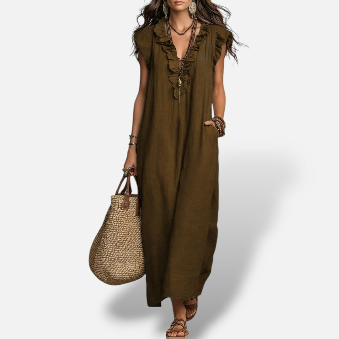 Vestido Largo Boho Lino Algodón