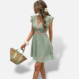 Vestido Mini Escote V Crochet