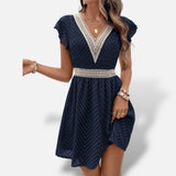 Vestido Mini Escote V Crochet