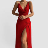 Vestido Largo Tirantes Finos Satén Drapeado