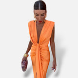 Vestido Maxi Plisado Escote Profundo