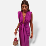 Vestido Maxi Plisado Escote Profundo