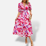 Vestido Midi Floral Mangas Abullonadas
