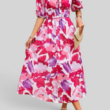 Vestido Midi Floral Manga Abullonada