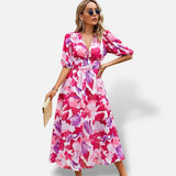 Vestido Midi Floral Mangas Abullonadas