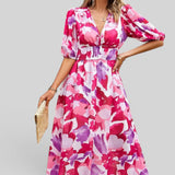 Vestido Midi Floral Manga Abullonada