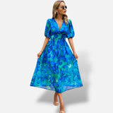 Vestido Midi Floral Mangas Abullonadas