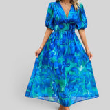 Vestido Midi Floral Manga Abullonada
