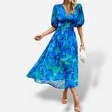 Vestido Midi Floral Mangas Abullonadas