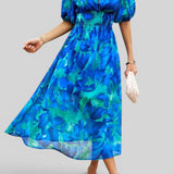 Vestido Midi Floral Manga Abullonada