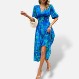 Vestido Midi Floral Mangas Abullonadas