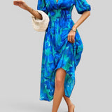 Vestido Midi Floral Manga Abullonada