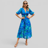 Vestido Midi Floral Manga Abullonada