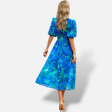 Vestido Midi Floral Mangas Abullonadas