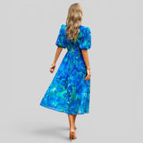 Vestido Midi Floral Manga Abullonada