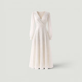 Vestido Midi Boda Manga Bishop Escote V