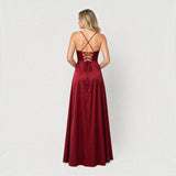 Vestido Largo Satén Escote Cowl Abertura