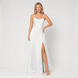 Vestido Largo Satén Escote Cowl Abertura