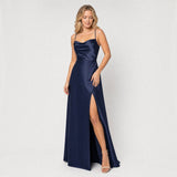 Vestido Largo Satén Escote Cowl Abertura