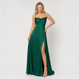 Vestido Largo Satén Escote Cowl Abertura