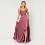 Vestido Largo Satén Escote Cowl Abertura