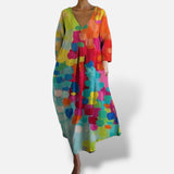 Vestido Estampado Colorido Escote V