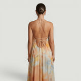 Vestido Largo Halter Estampado Fluido