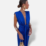 Vestido Maxi Plisado Escote Profundo