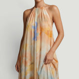 Vestido Largo Halter Estampado Fluido