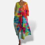 Vestido Estampado Colorido Escote V