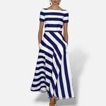 Vestido maxi El Armario de Lola Kelsey com riscas azuis e brancas, corte em linha A e mangas curtas