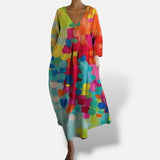 Vestido Estampado Colorido Escote V