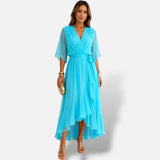 Vestido Largo Chifón Cruzado Elegante