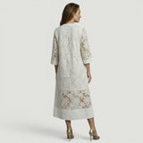 Vestido Midi Encaje Floral Manga Tres Cuartos
