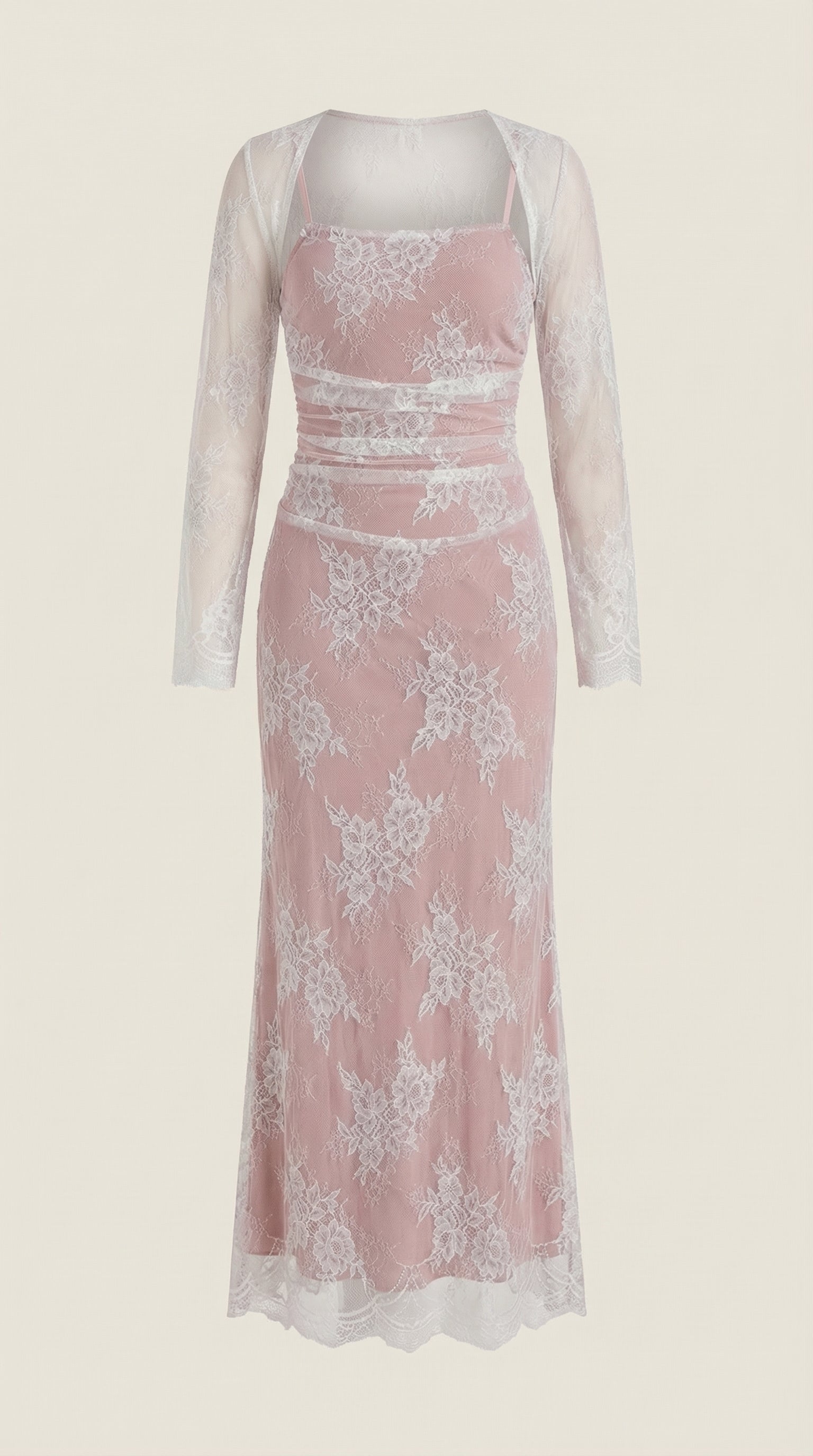 Vestido largo de encaje con corte elegante