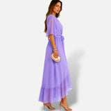 Vestido Largo Chifón Cruzado Elegante