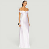 Vestido Largo Off Shoulder Cetín Bias Body-Con