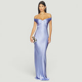 Vestido Largo Off Shoulder Cetín Bias Body-Con