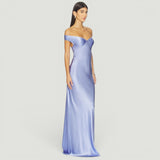 Vestido Largo Off Shoulder Cetín Bias Body-Con