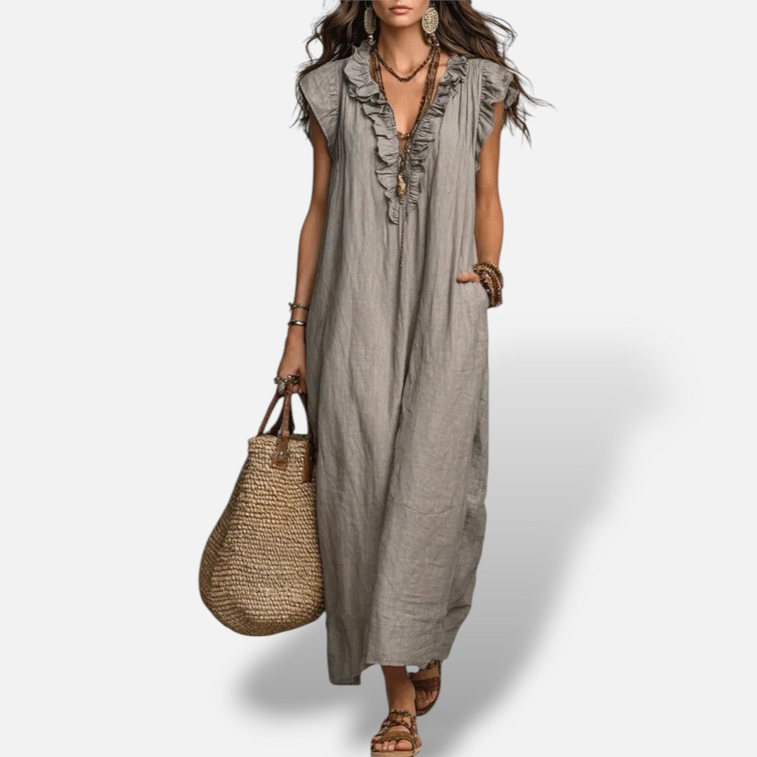 Vestido Largo Boho Lino Algodón