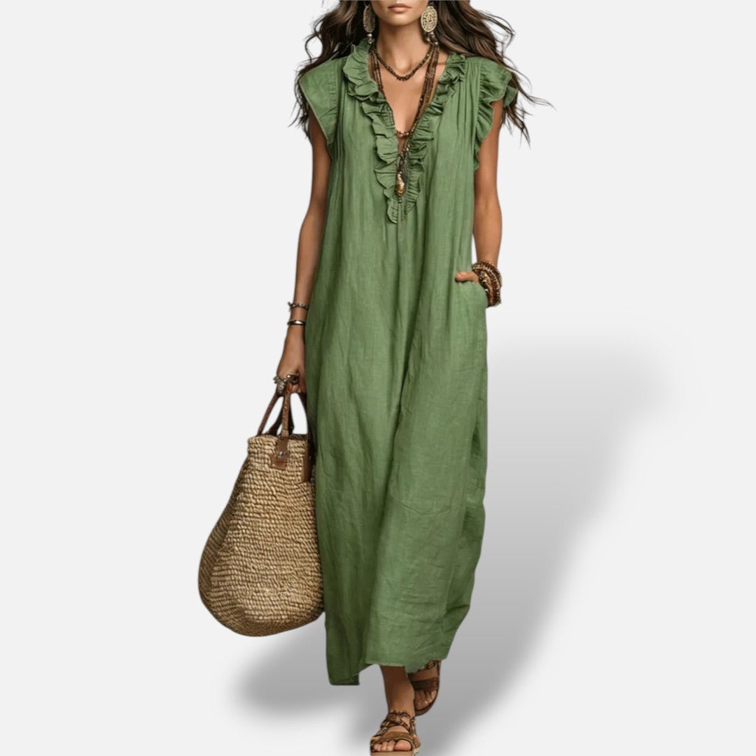 Vestido Largo Boho Lino Algodón