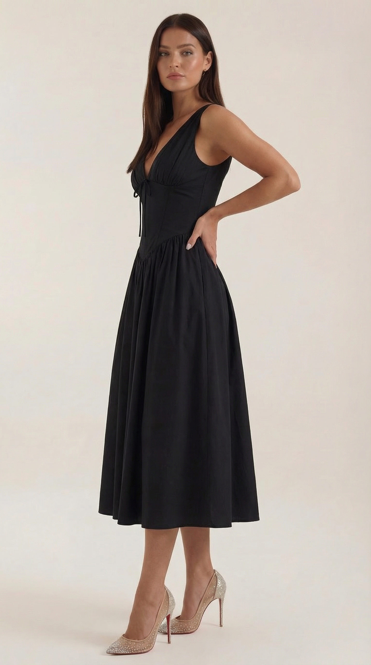 Vestido midi con escote en V