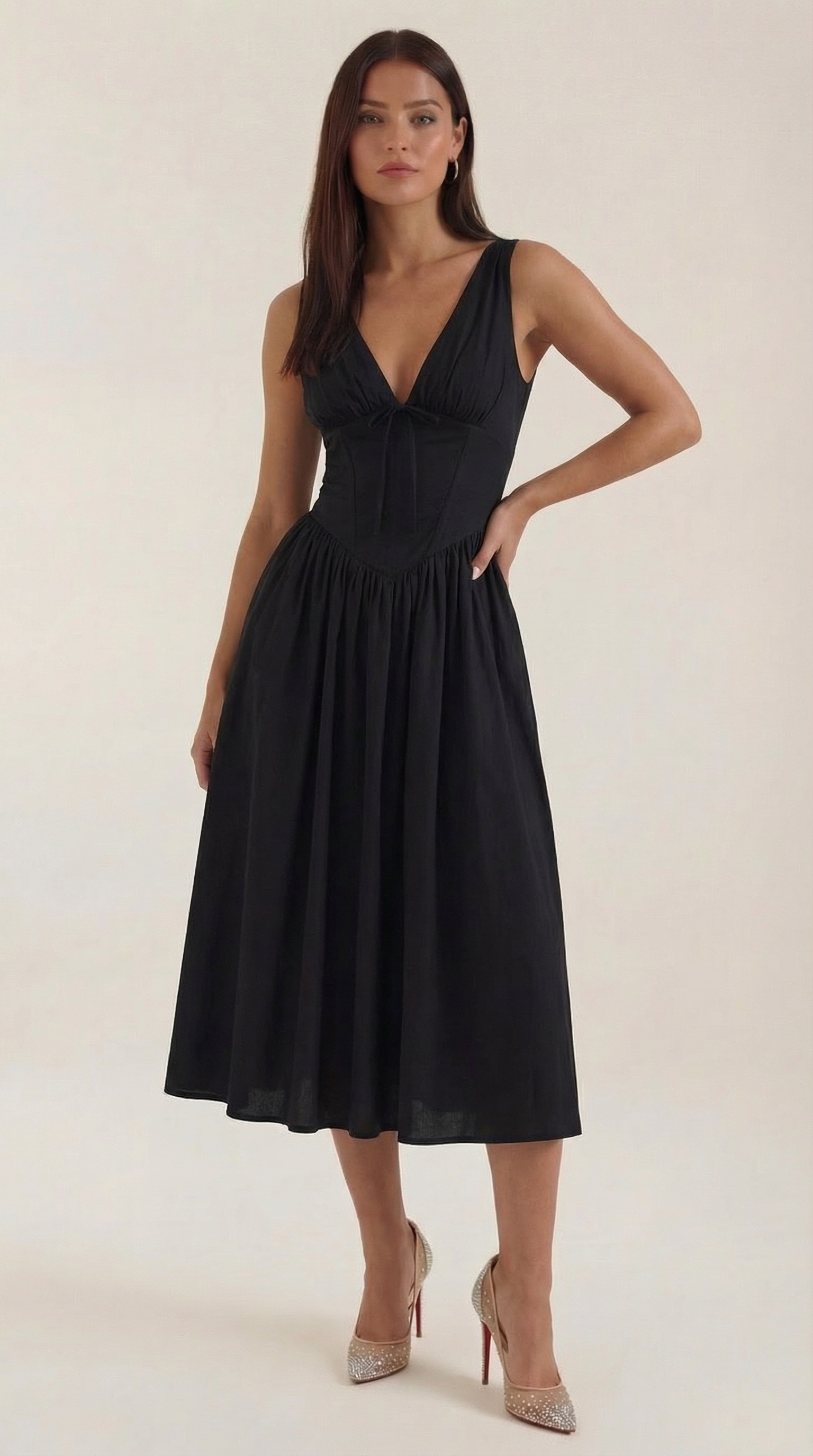 Vestido midi con escote en V