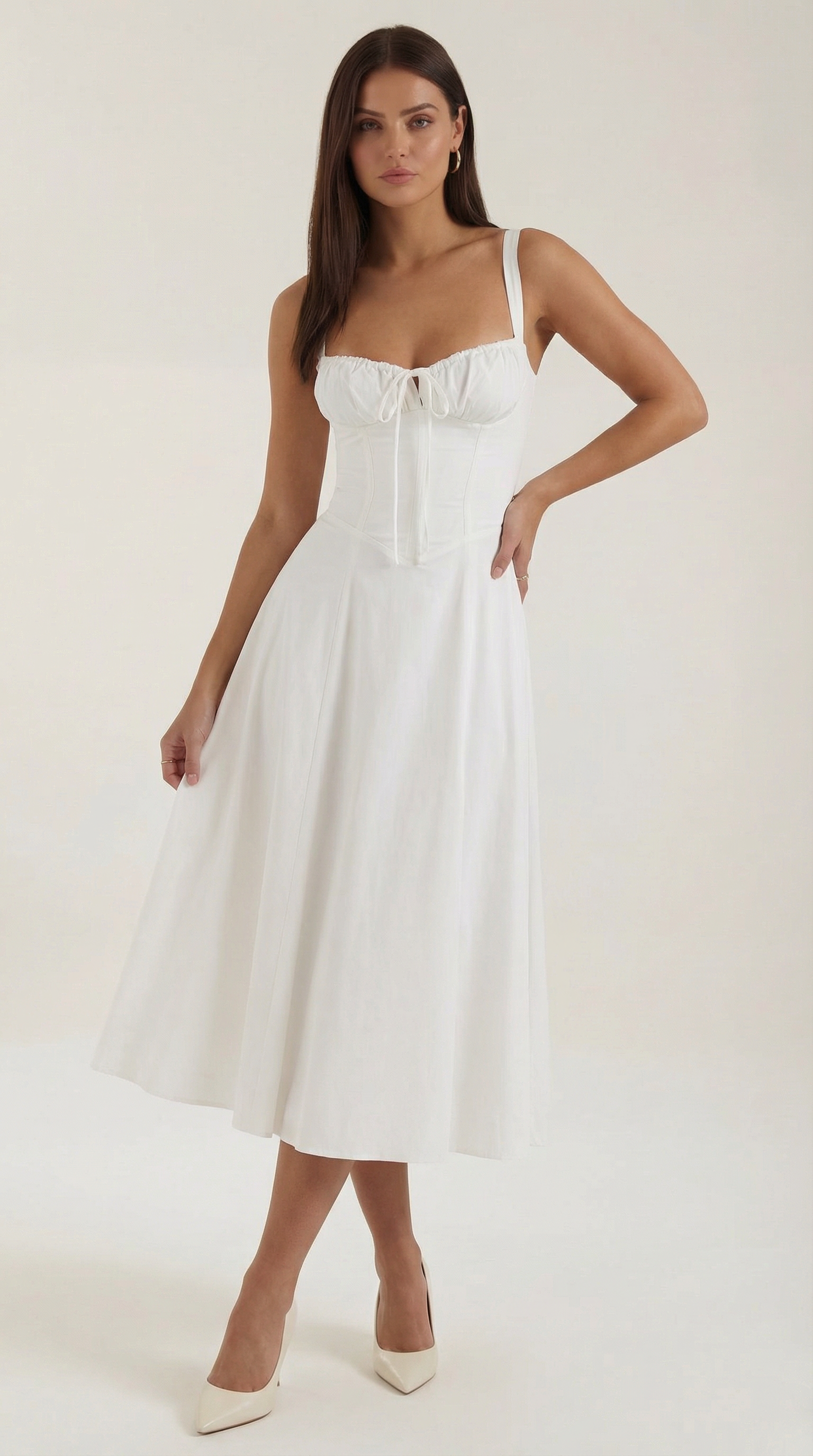 Vestido midi con detalle de cordones