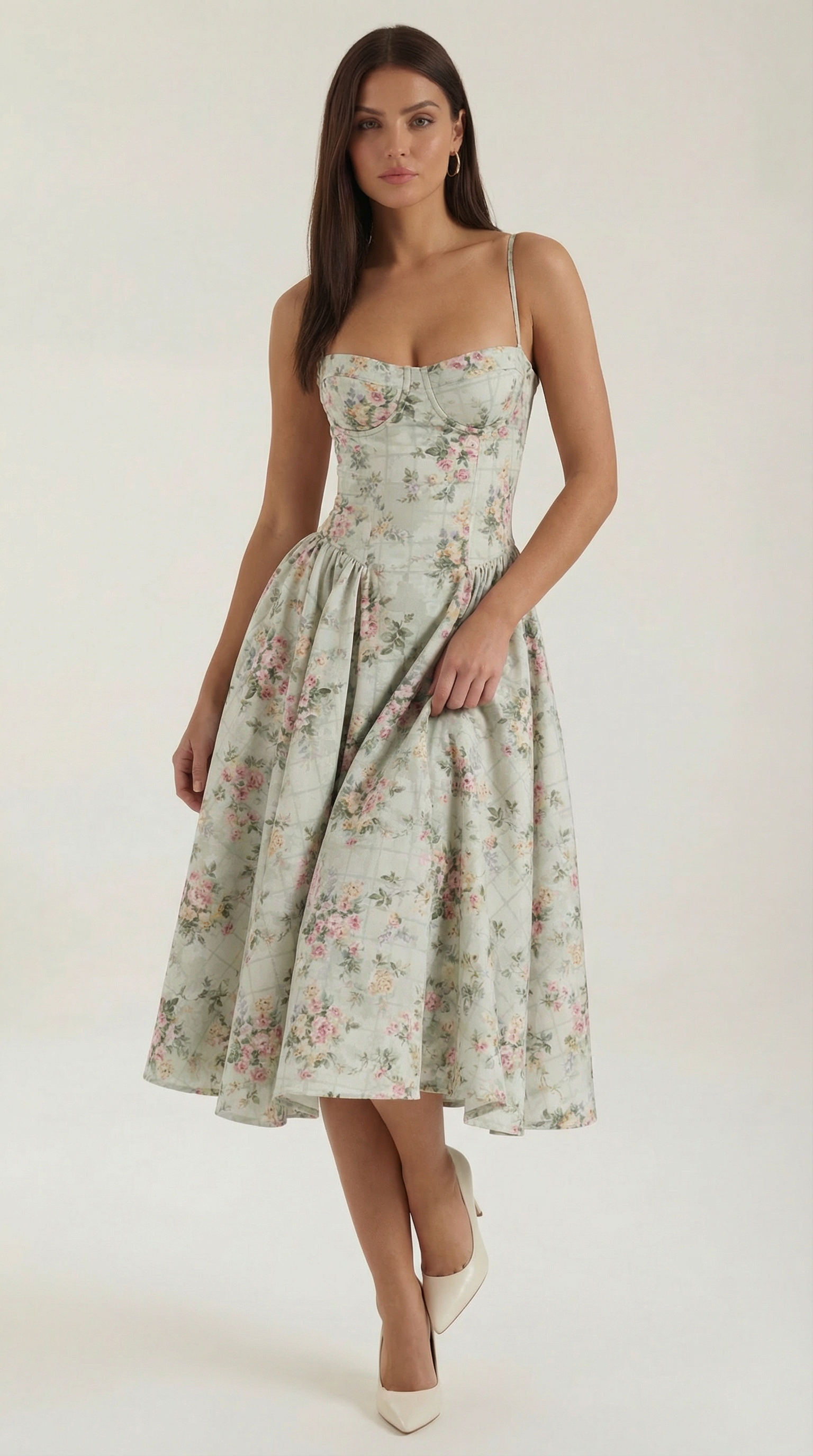 Vestido midi con diseño de corsé