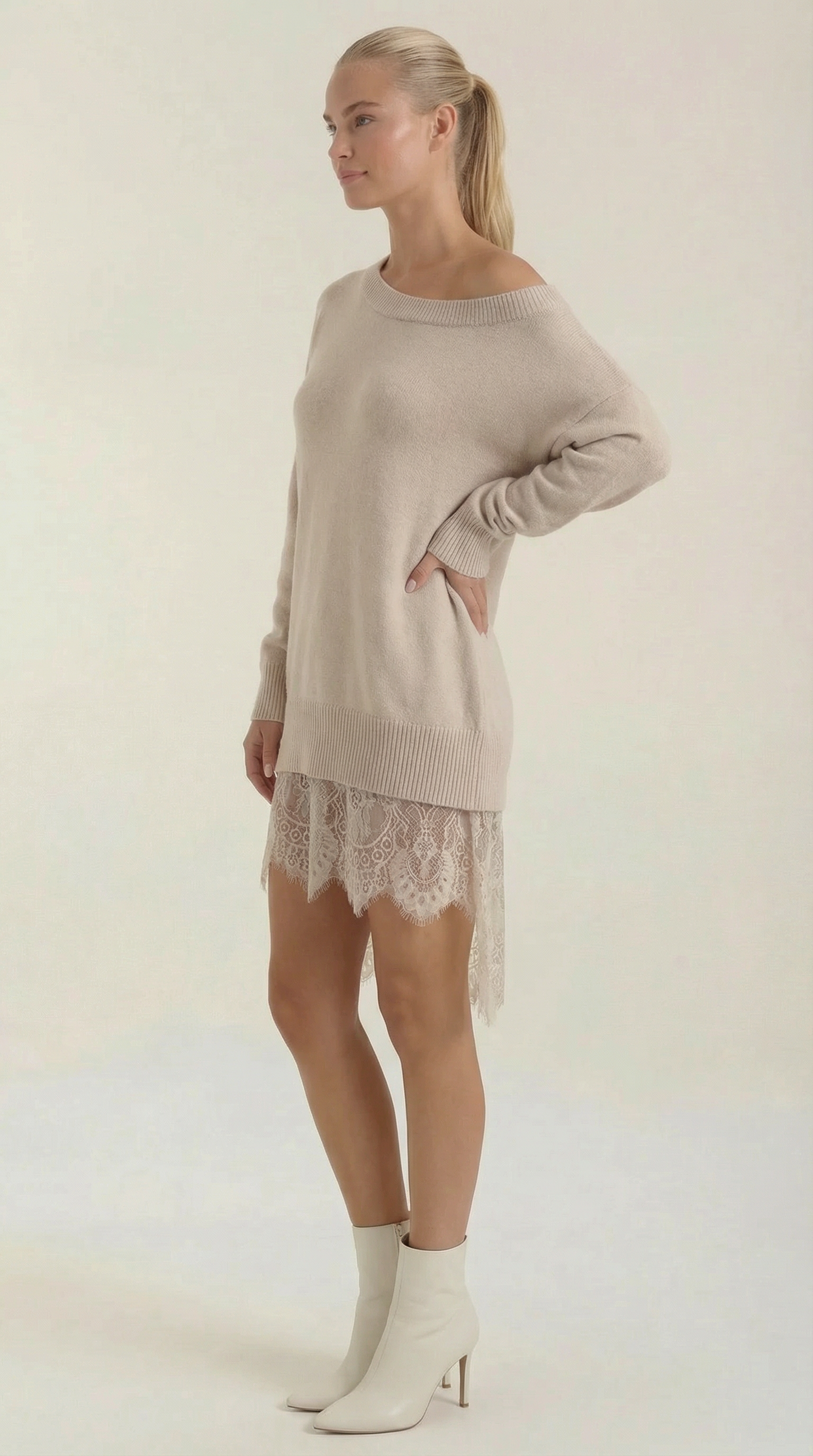 Vestido de Encaje Ajustado con Dobladillo