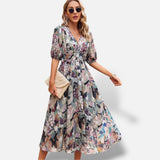 Vestido Midi Floral Mangas Abullonadas