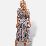 Vestido Midi Floral Mangas Abullonadas